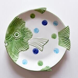 Italian Fish Shape Serving Plate Hand Painted Pottery Zanolli 10.25"x9.75